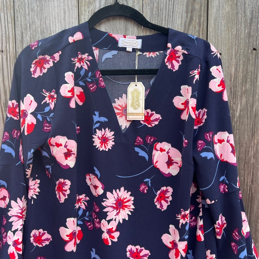 MUDPIE Mia Bell Sleeve Navy floral Dress Women’s Small NWT NEW - Picture 12 of 13